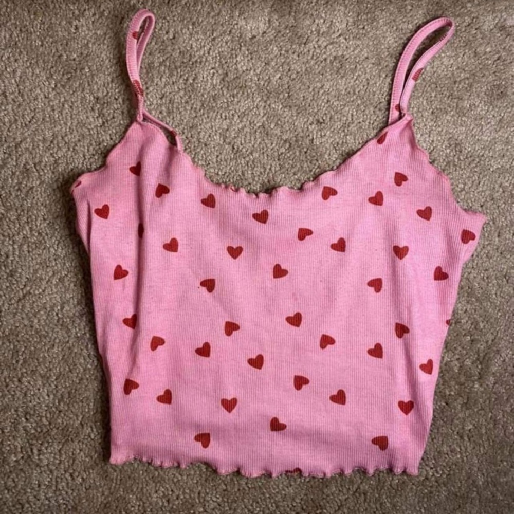 Heart Print Lettuce Edge Cami Top